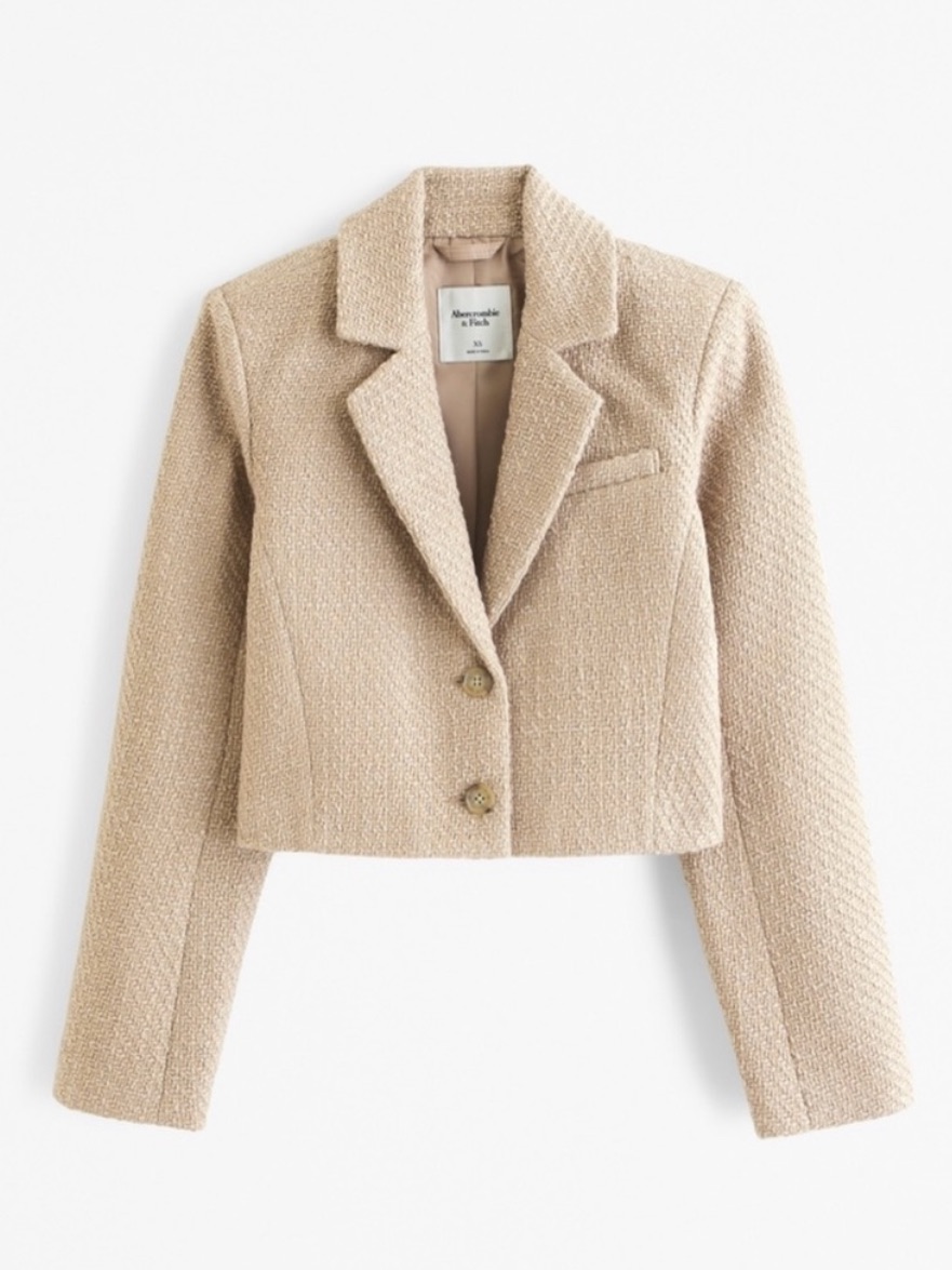 Abercrombie Cropped Boucl Blazer Jacket Beige